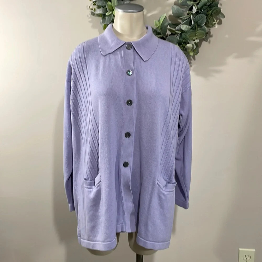 Jennifer Tyler Cashmere Silk Lavender Button Front Cardigan Sweater Pockets S